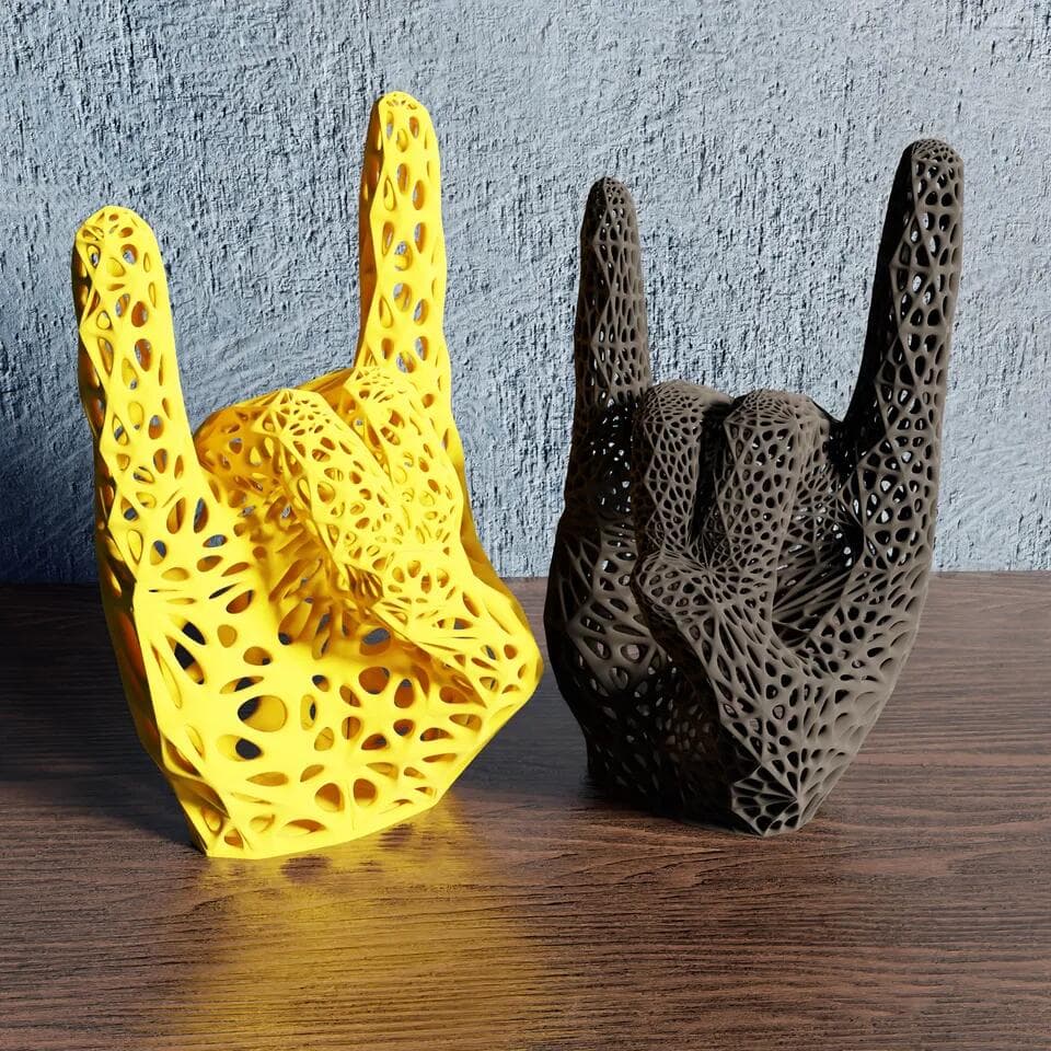 Escultura Artesanal Mão do Rock Voronoi