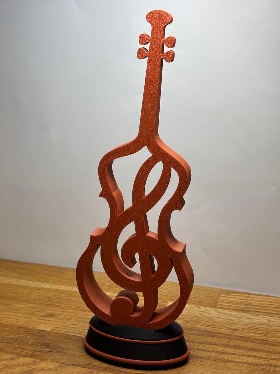 Escultura Violino detalhe do acabamento artesanal e qualidade da peça